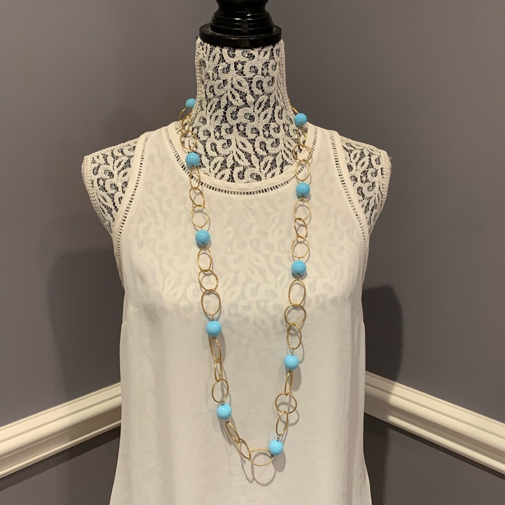 Gold and turquoise long necklace